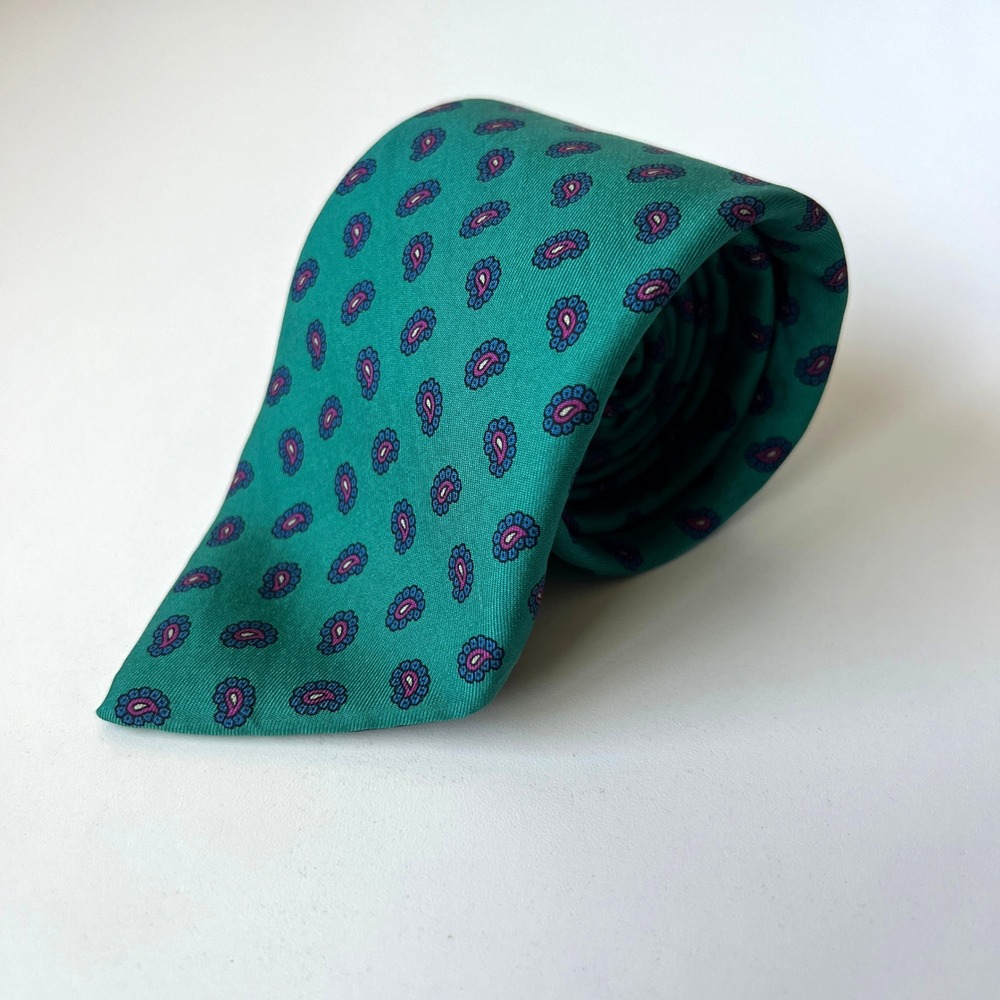 Robert Talbott Nordstrom Green Paisley Silk Tie Handmade USA Classic Preppy